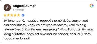 Angéla Stumpf 5 csillagos Google-értékelése Rakovics Éva előadásairól